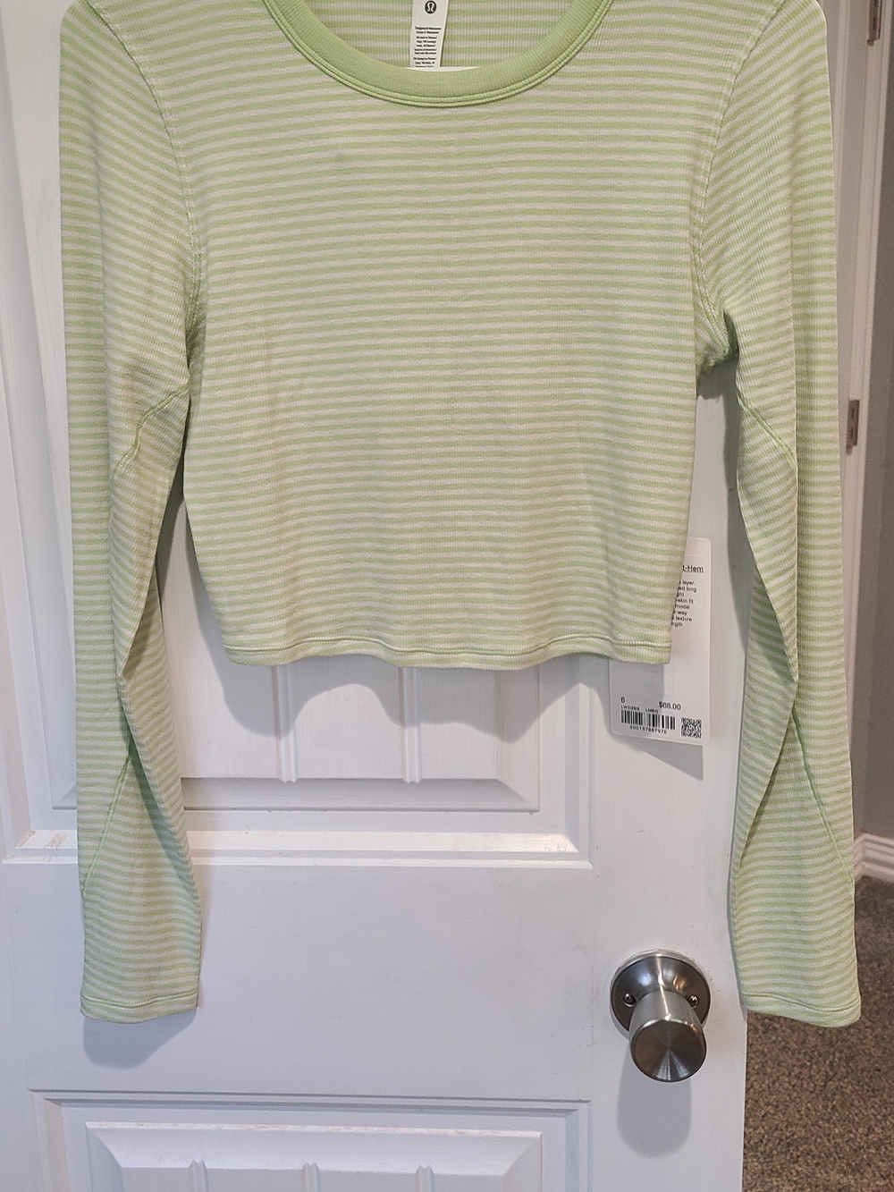 lululemon athletica Light Mint Striped Long-Sleeve Crop Top